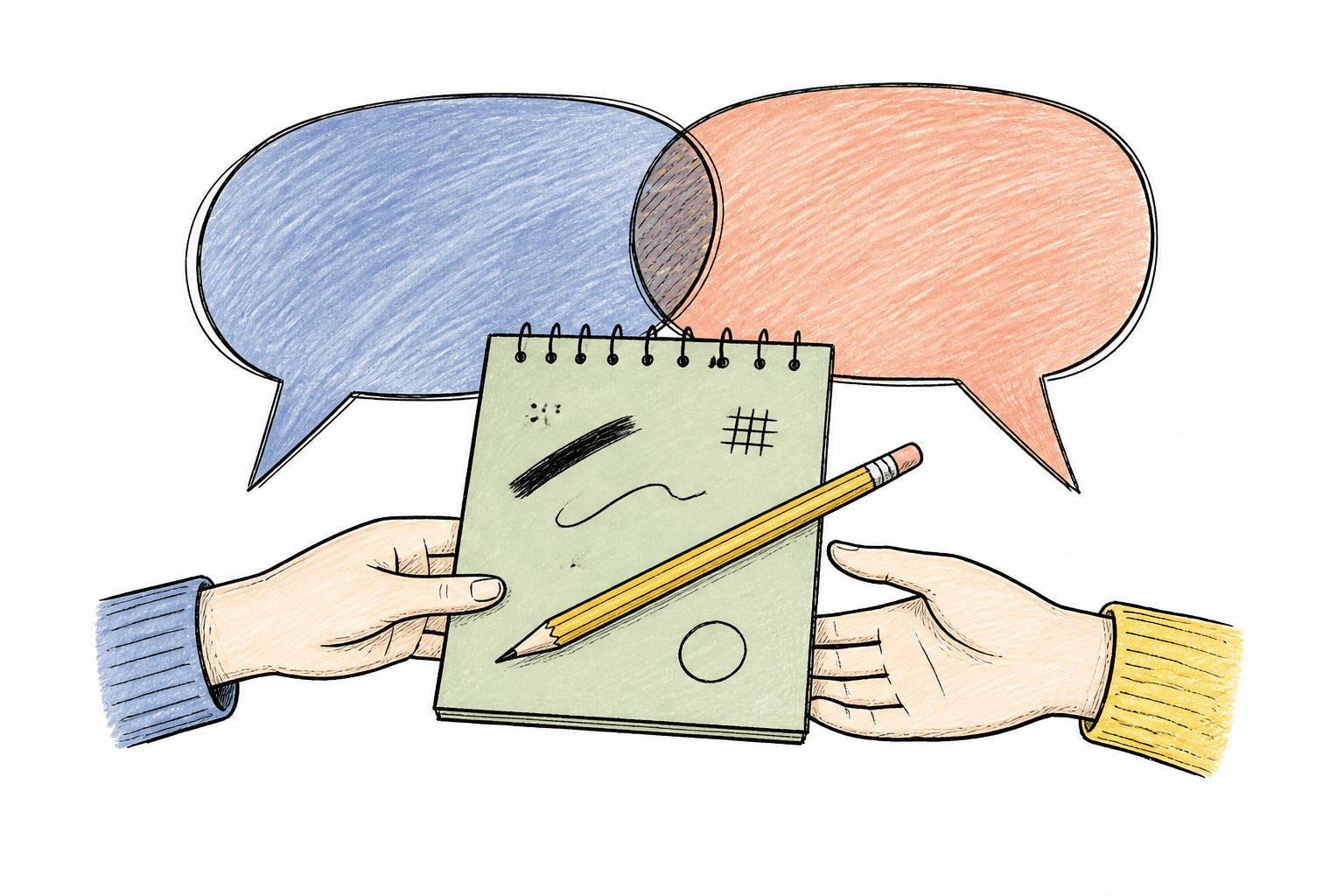 Hand-drawn messages and notes sharing ideas